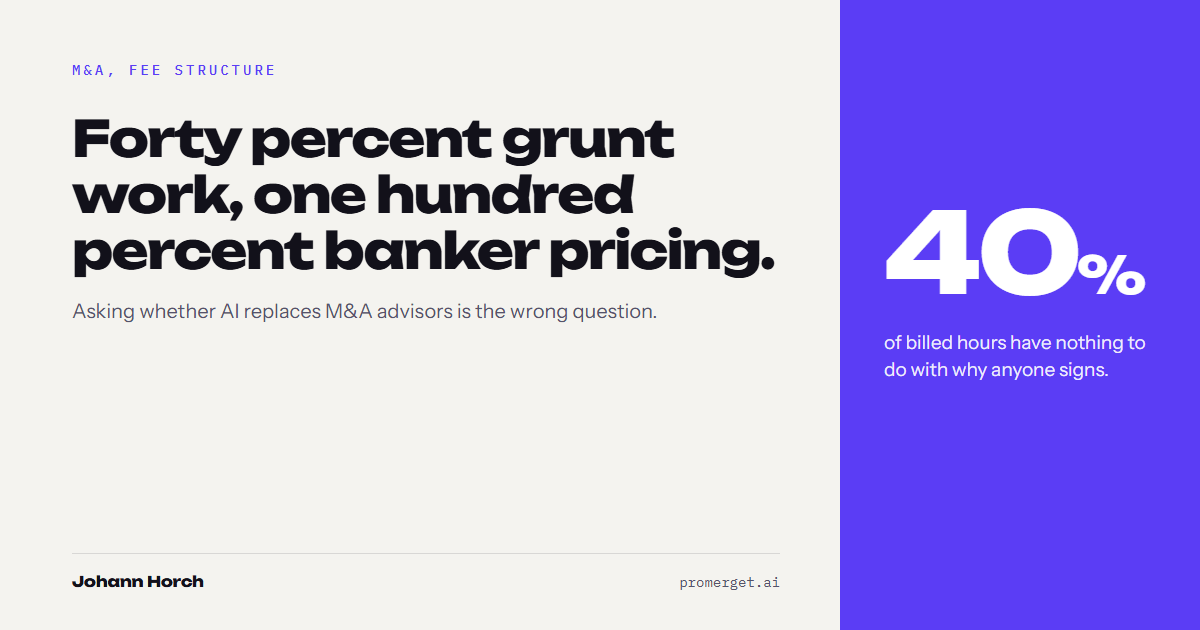 Forty percent grunt work, one hundred percent banker pricing
